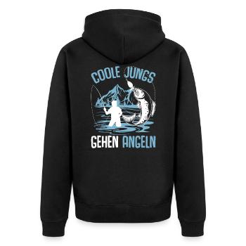Coole Jungs gehen Angeln Angler Fischer - Unisex Premium Bio Zip Hoodie - Schwarz - Hinten - Nico (187cm)