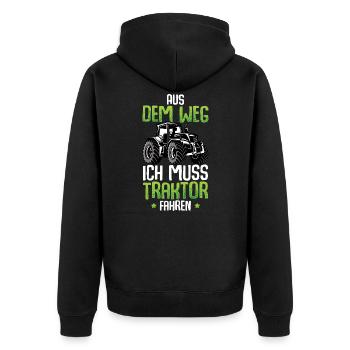 Aus Dem Weg Ich Muss Traktor Fahren - Unisex Premium Bio Zip Hoodie - Schwarz - Hinten - Nico (187cm)