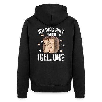 Ich mag halt Igel Kinder Mädchen Damen - Unisex Premium Bio Zip Hoodie - Schwarz - Hinten - Nico (187cm)