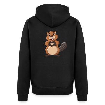 Biber Liebhaber Damen Kinder - Unisex Premium Bio Zip Hoodie - Schwarz - Hinten - Nico (187cm)