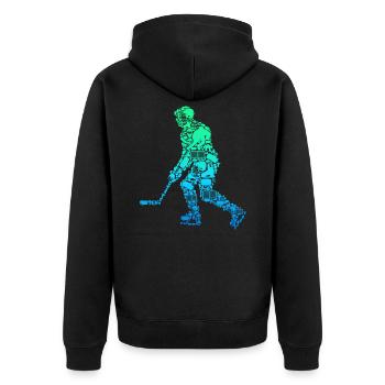 Eishockey Eishockeyspieler Kinder Jungen - Unisex Premium Bio Zip Hoodie - Schwarz - Hinten - Nico (187cm)