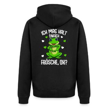 Frosch Ich mag halt Frösche Kinder - Unisex Premium Bio Zip Hoodie - Schwarz - Hinten - Nico (187cm)