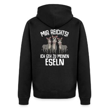 Mir reichts ich geh zu meinen Eseln - Unisex Premium Bio Zip Hoodie - Schwarz - Hinten - Nico (187cm)