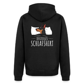 Offizielles Schlafshirt Zwergpinscher - Unisex Premium Bio Zip Hoodie - Schwarz - Hinten - Nico (187cm)