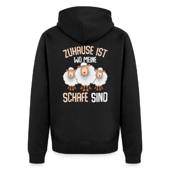 Zuhause ist wo meine Schafe sind - Unisex Premium Bio Zip Hoodie - Schwarz - Hinten - Nico (187cm)