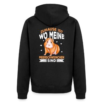 Zuhause ist wo meine Meerschweinchen sind - Unisex Premium Bio Zip Hoodie - Schwarz - Hinten - Nico (187cm)