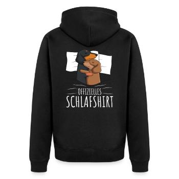 Offizielles Schlafshirt Dackel Hund - Unisex Premium Bio Zip Hoodie - Schwarz - Hinten - Nico (187cm)