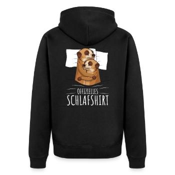 Offizielles Schlafshirt Erdmännchen - Unisex Premium Bio Zip Hoodie - Schwarz - Hinten - Nico (187cm)