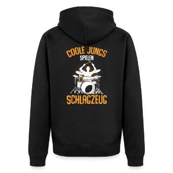 Coole Jungs spielen Schlagzeug Drummer - Unisex Premium Bio Zip Hoodie - Schwarz - Hinten - Nico (187cm)