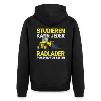 Radlader Fahrer Bagger Baggerlader - Unisex Premium Bio Zip Hoodie - Schwarz - Hinten - Nico (187cm)