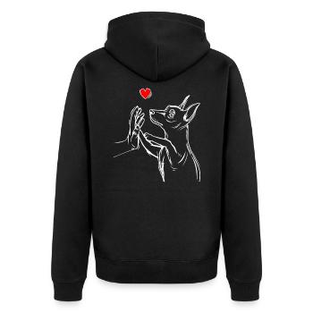 Zwergpinscher Liebe Miniature Pinscher - Unisex Premium Bio Zip Hoodie - Schwarz - Hinten - Nico (187cm)
