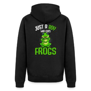 Frosch Junge Haustier Frösche - Unisex Premium Bio Zip Hoodie - Schwarz - Hinten - Nico (187cm)