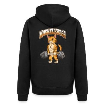 Muskelkater Fitness Katze Kater Bodybuilding - Unisex Premium Bio Zip Hoodie - Schwarz - Hinten - Nico (187cm)