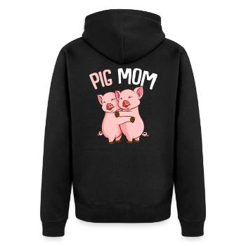 Schweine Mama Bauernhof Damen - Unisex Premium Bio Zip Hoodie - Schwarz - Hinten - Nico (187cm)
