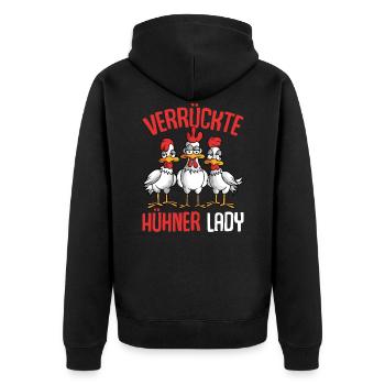 Verrückte Hühner Lady Landwirtin Huhn - Unisex Premium Bio Zip Hoodie - Schwarz - Hinten - Nico (187cm)