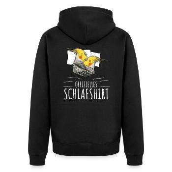 Offizielles Schlafshirt Nymphensittich - Unisex Premium Bio Zip Hoodie - Schwarz - Hinten - Nico (187cm)