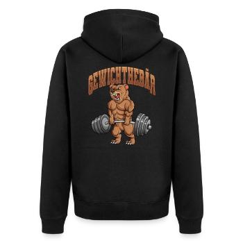 Gewichtehebär Fitness Gym Bär Bodybuilding - Unisex Premium Bio Zip Hoodie - Schwarz - Hinten - Nico (187cm)