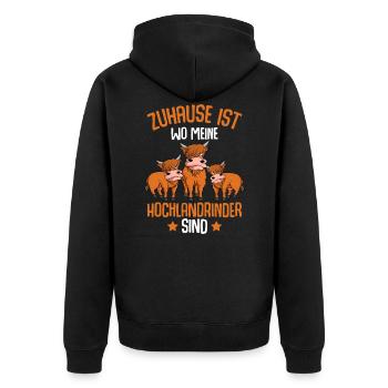 Zuhause ist wo meine Hochlandrinder sind - Unisex Premium Bio Zip Hoodie - Schwarz - Hinten - Nico (187cm)