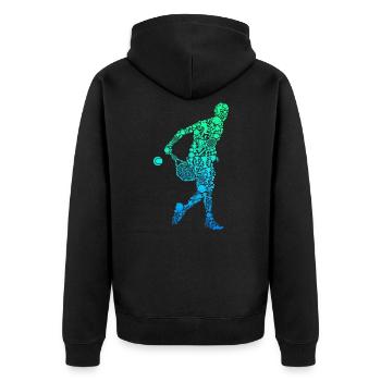 Tennis Tennisspieler Herren Jungen Kinder - Unisex Premium Bio Zip Hoodie - Schwarz - Hinten - Nico (187cm)