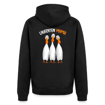 Laufenten Mama Laufente - Unisex Premium Bio Zip Hoodie - Schwarz - Hinten - Nico (187cm)