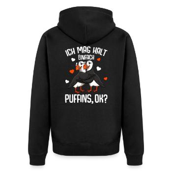 Puffin Ich mag halt Puffins Papageitaucher Mädchen - Unisex Premium Bio Zip Hoodie - Schwarz - Hinten - Nico (187cm)