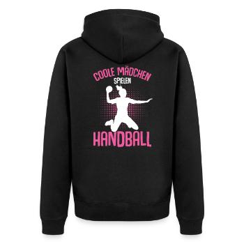Coole Mädchen Spielen Handball Handballerin - Unisex Premium Bio Zip Hoodie - Schwarz - Hinten - Nico (187cm)