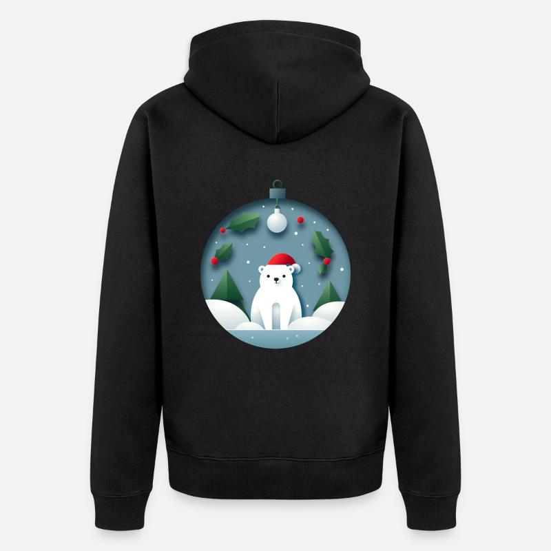 Eisbär in Weihnachtskugel - Unisex Premium Bio Zip Hoodie - Schwarz