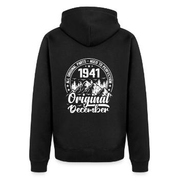 Dezember 1941 Original 83 Jahre altes Geburtstagsgeschenk - Unisex Premium Bio Zip Hoodie - Schwarz - Hinten - Nico (187cm)