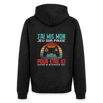 J' ai mis mon jeu sur pause humour gaming gamer - Veste à capuche bio Premium Unisexe - noir - Dos - Nico (187cm)