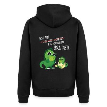 Geschenkidee zur Geburt großer Bruder - Unisex Premium Bio Zip Hoodie - Schwarz - Hinten - Nico (187cm)