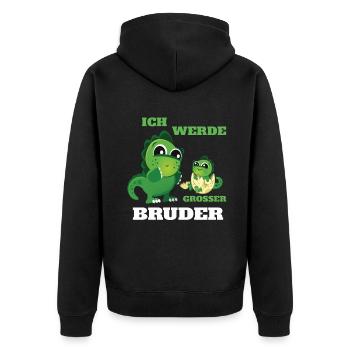 Geschenkidee zur Geburt großer Bruder - Unisex Premium Bio Zip Hoodie - Schwarz - Hinten - Nico (187cm)