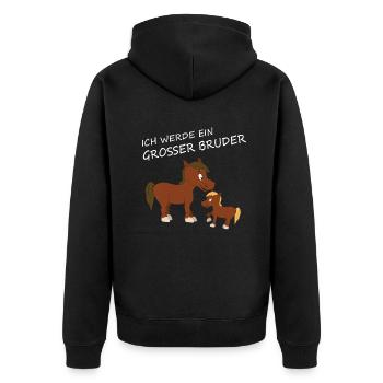 Geschenkidee zur Geburt großer Bruder - Unisex Premium Bio Zip Hoodie - Schwarz - Hinten - Nico (187cm)