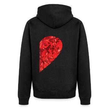 Partnerlook Herz als Geschenkidee - Unisex Premium Bio Zip Hoodie - Schwarz - Hinten - Nico (187cm)