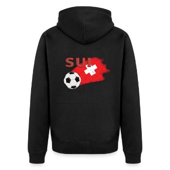 Flag of Switzerland - Unisex Premium Organic Zip Hoodie - black - Back - Nico (187cm)