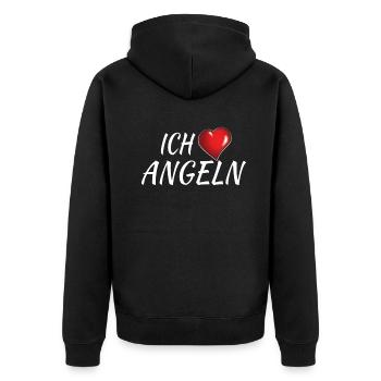 Angler Geschenkidee Hobby Angeln - Unisex Premium Bio Zip Hoodie - Schwarz - Hinten - Nico (187cm)