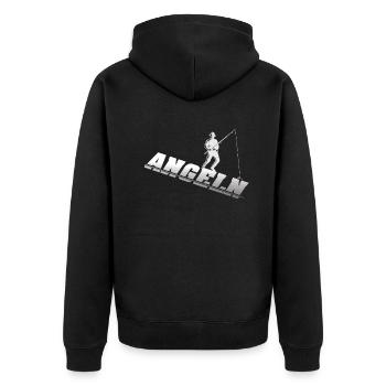 Angler Geschenkidee Hobby Angeln - Unisex Premium Bio Zip Hoodie - Schwarz - Hinten - Nico (187cm)