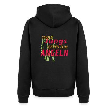 Angler Geschenkidee Hobby Angeln - Unisex Premium Bio Zip Hoodie - Schwarz - Hinten - Nico (187cm)
