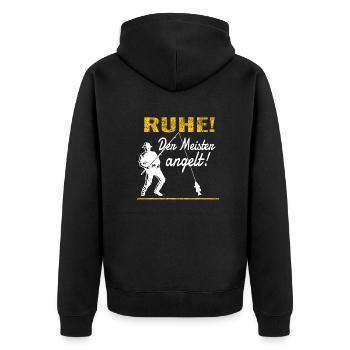 Angler Geschenkidee Hobby Angeln - Unisex Premium Bio Zip Hoodie - Schwarz - Hinten - Nico (187cm)