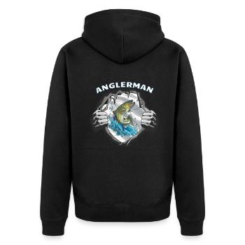 Angler Geschenkidee Hobby Angeln - Unisex Premium Bio Zip Hoodie - Schwarz - Hinten - Nico (187cm)