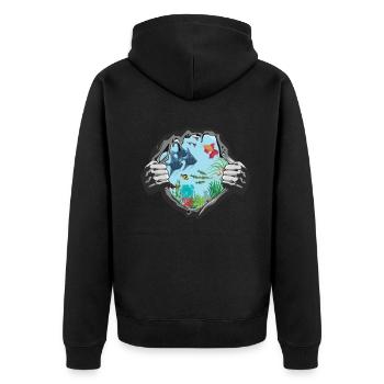 Aquaristik Geschenkidee Fisch Design - Unisex Premium Bio Zip Hoodie - Schwarz - Hinten - Nico (187cm)