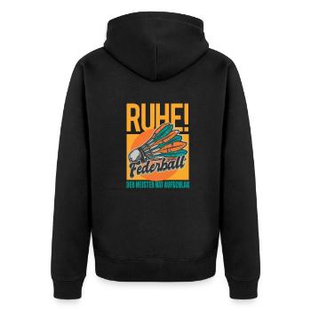 Badminton Spieler Geschenkidee Design - Unisex Premium Bio Zip Hoodie - Schwarz - Hinten - Nico (187cm)