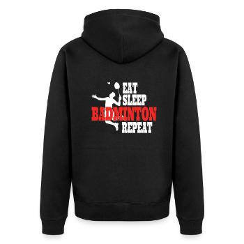 Badminton Spieler Geschenkidee Design - Unisex Premium Bio Zip Hoodie - Schwarz - Hinten - Nico (187cm)