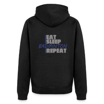 Badminton Spieler Geschenkidee Design - Unisex Premium Bio Zip Hoodie - Schwarz - Hinten - Nico (187cm)