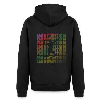 Badminton Spieler Geschenkidee Design - Unisex Premium Bio Zip Hoodie - Schwarz - Hinten - Nico (187cm)