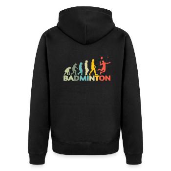 Badminton Spieler Geschenkidee Design - Unisex Premium Bio Zip Hoodie - Schwarz - Hinten - Nico (187cm)