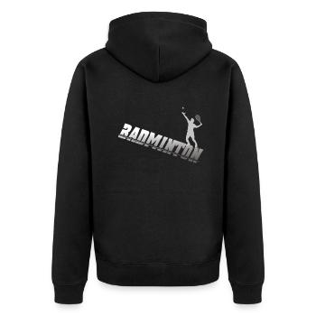 Badminton Geschenkidee Sport Design - Unisex Premium Bio Zip Hoodie - Schwarz - Hinten - Nico (187cm)