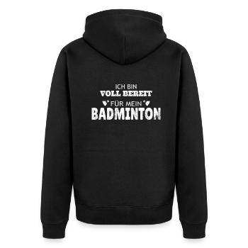 Badminton Geschenkidee Sport Design - Unisex Premium Bio Zip Hoodie - Schwarz - Hinten - Nico (187cm)