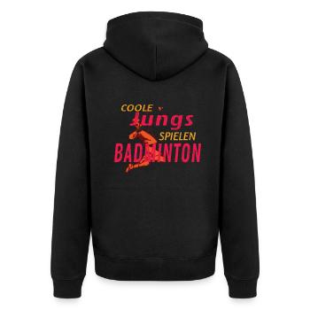 Badminton Geschenkidee Sport Design - Unisex Premium Bio Zip Hoodie - Schwarz - Hinten - Nico (187cm)