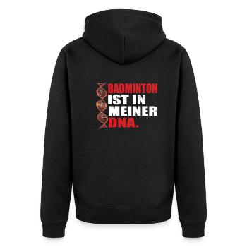 Badminton Geschenkidee Sport Design - Unisex Premium Bio Zip Hoodie - Schwarz - Hinten - Nico (187cm)
