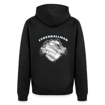 Badminton Geschenkidee Sport Design - Unisex Premium Bio Zip Hoodie - Schwarz - Hinten - Nico (187cm)